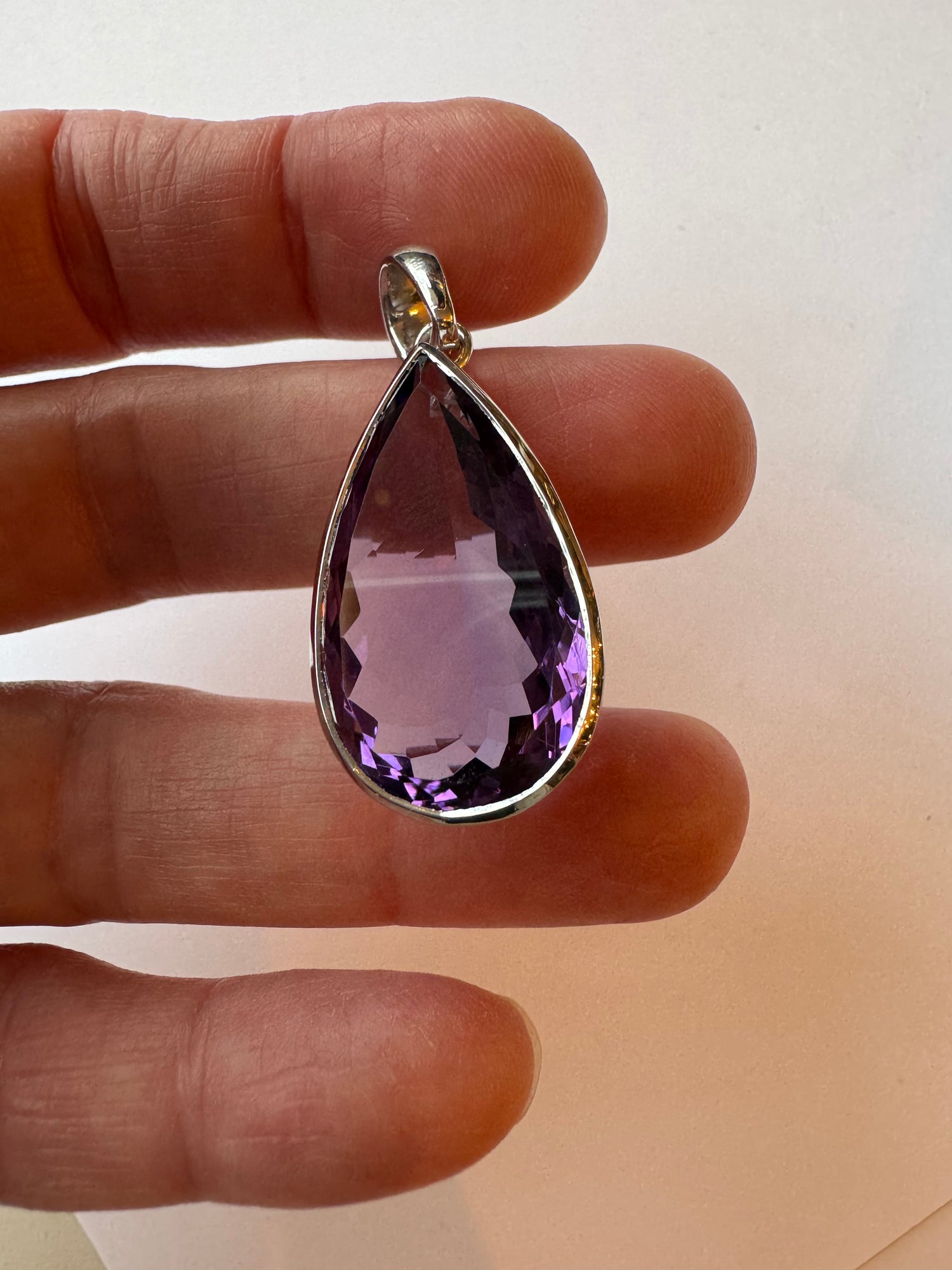 Amethyst Faceted Teardrop Sterling Silver Pendant & Chain - Moon Room Shop and Wellness