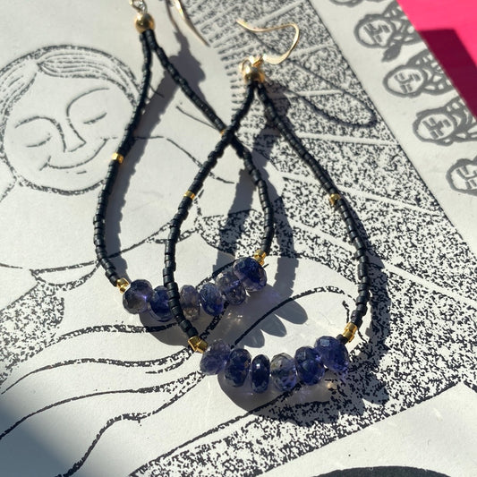 Iolite Handmade Teardrop Earrings Gold Fill - Moon Room Shop and Wellness