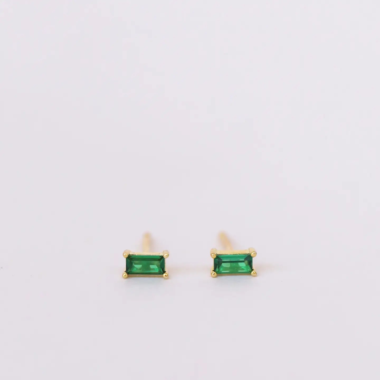 Emerald  Baguette 18kt  Gold Plated Sterling Silver Earrings - Moon Room Shop and Wellness