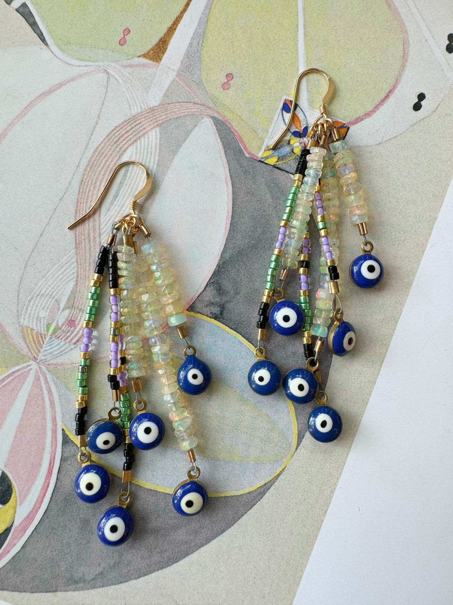 Ethiopian Opal and Evil Eye Handmade Earrings - Moon Room Shop and Wellness