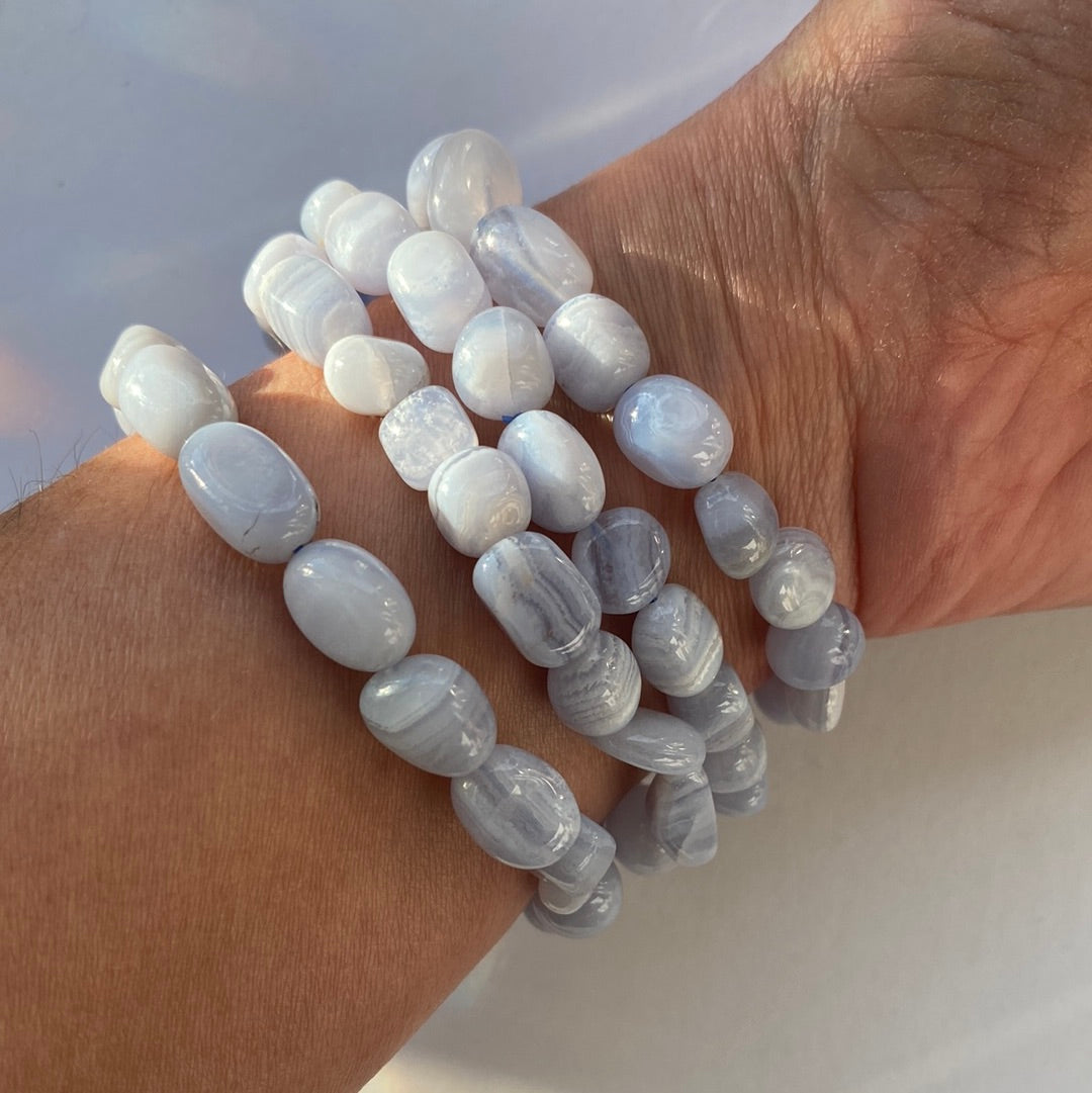 Blue Lace Agate Nugget Stretch Bracelet - Moon Room Shop and Wellness