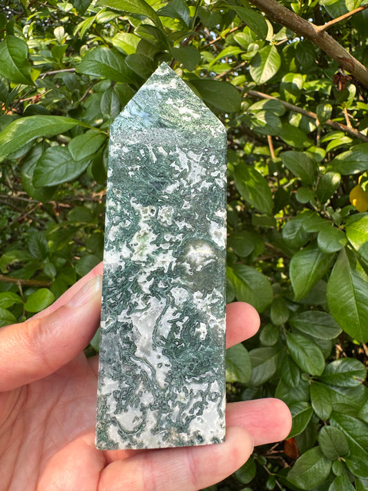 Moss Agate Tower 310 g - Moon Room Shop and Wellness