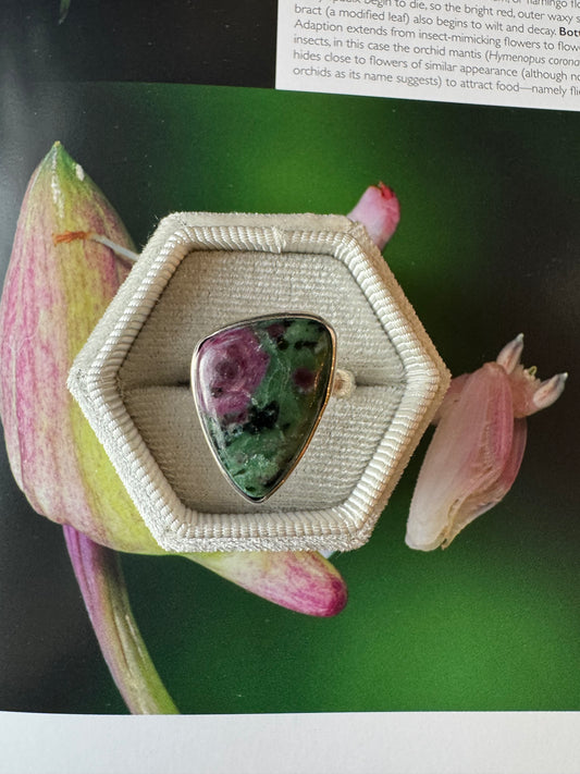 Ruby Zoisite Sterling Silver Ring Size Adjusatble - Moon Room Shop and Wellness