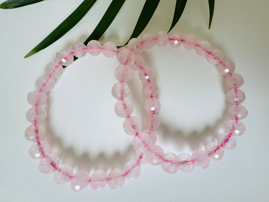 Natural Rose Quartz Faceted Stretch Bracelet  8mm - Moon Room Shop and Wellness