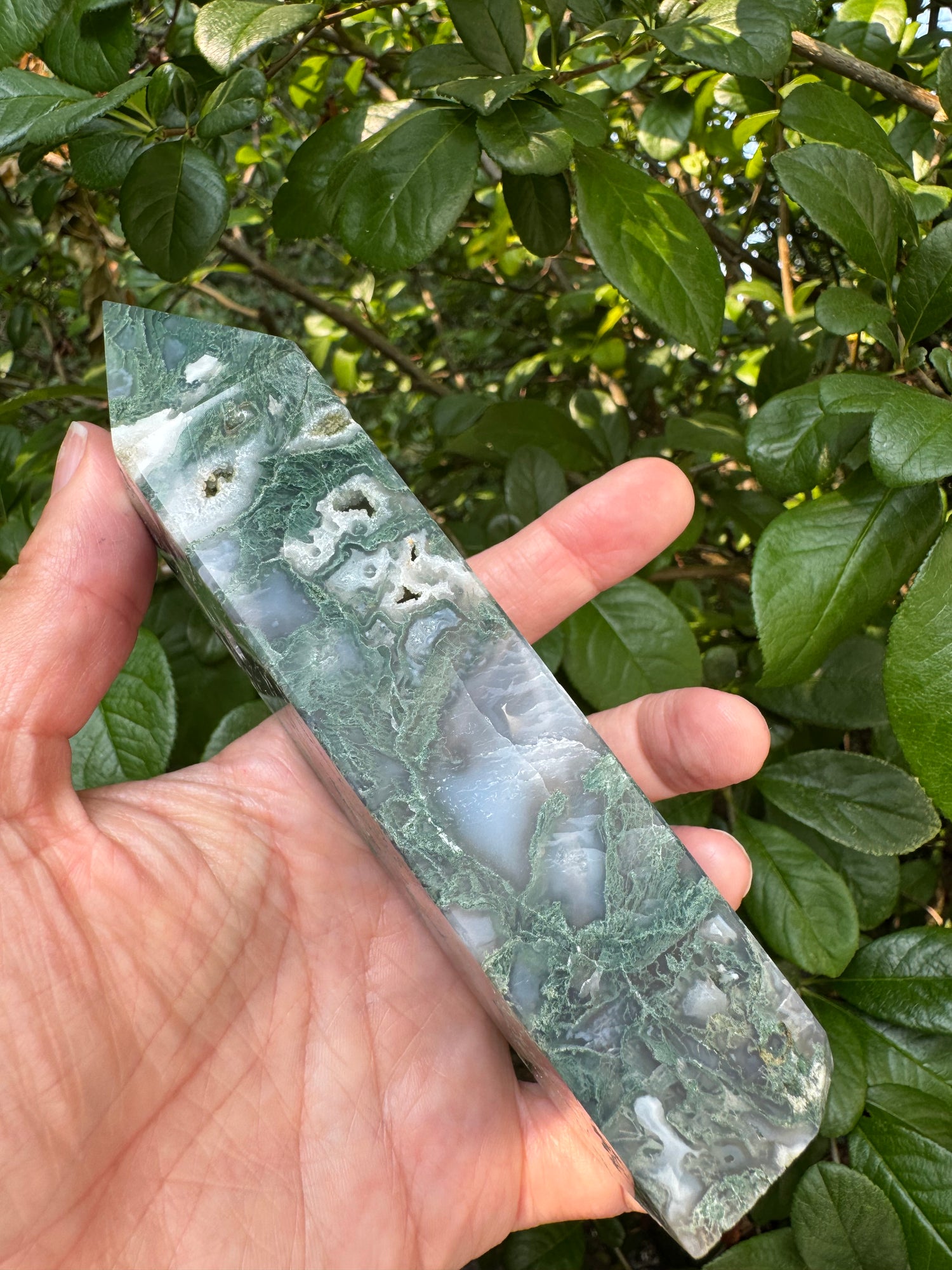 Moss Agate Tower 296 g - Moon Room Shop and Wellness