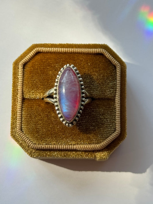Pink Rainbow Moonstone 925 Sterling Silver Ring Size 8.25