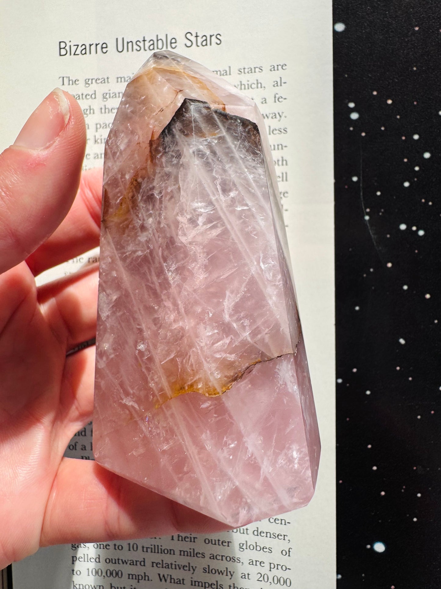 Rose Quartz w/ Golden Healer Tower 192 g Brazil - Moon Room Shop and Wellness