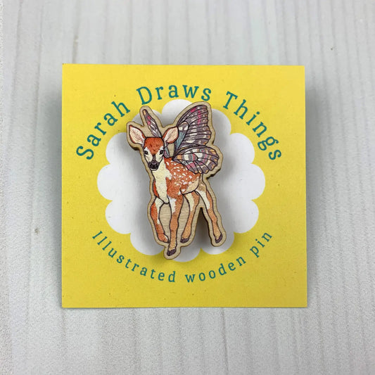 Fairy Fawn - 1.5" Illustrated Wooden Pin - Moon Room Shop and Wellness