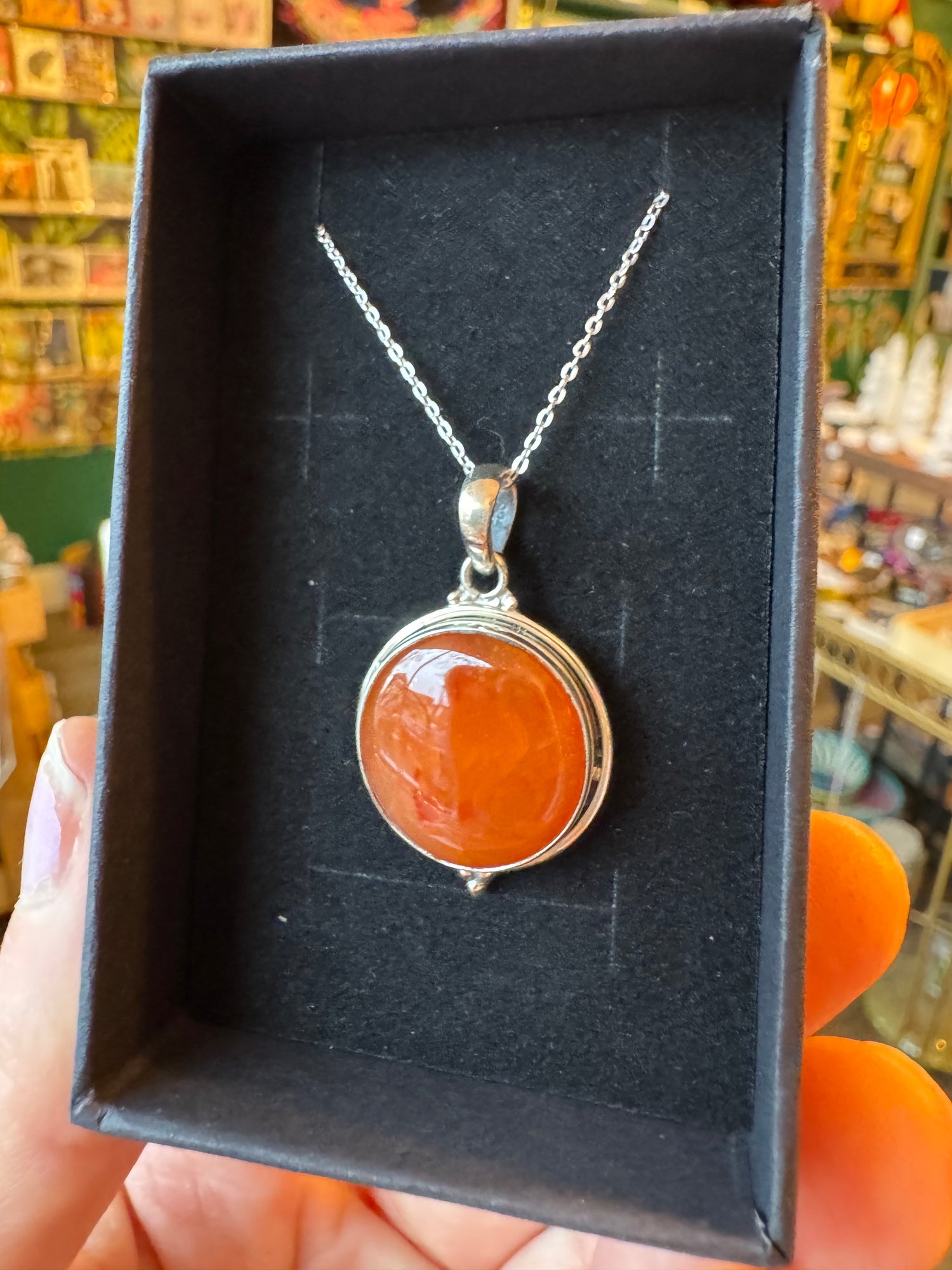 Carnelian Sterling Silver Necklace 20 " Chain - Moon Room Shop and Wellness