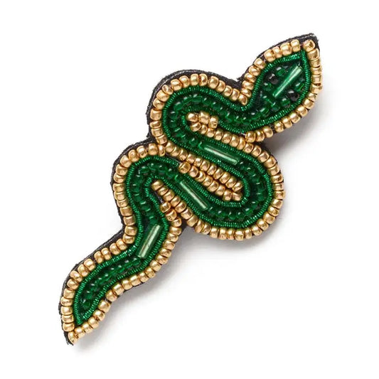 Bala Mani Beaded Green Snake Brooch Pin - Moon Room Shop and Wellness