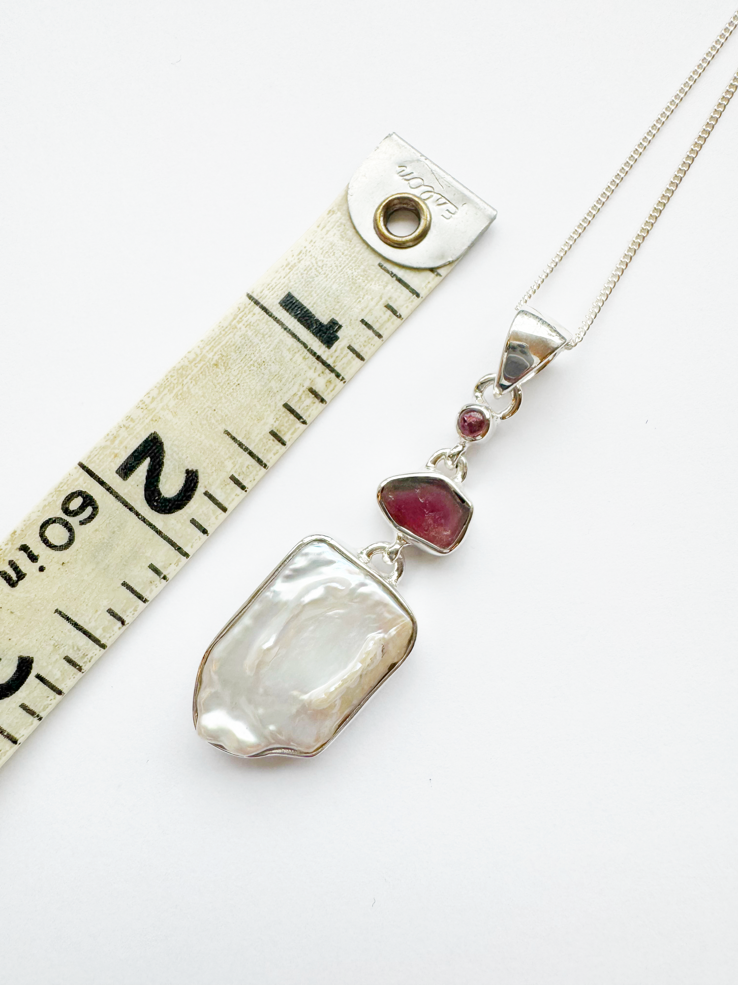 Pearl + Tourmaline Sterling Silver Pendant w Chain - Moon Room Shop and Wellness