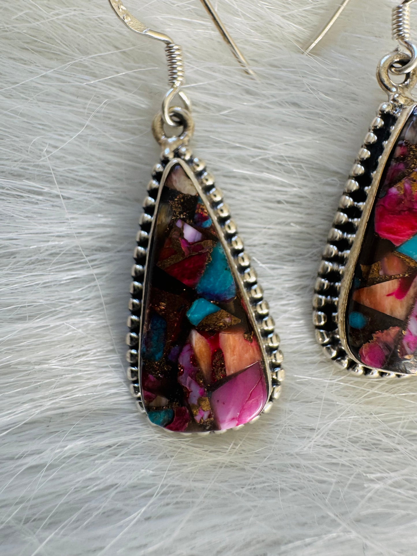 Spiny Oyster Turquoise Sterling Silver Dangle Earrings - Moon Room Shop and Wellness