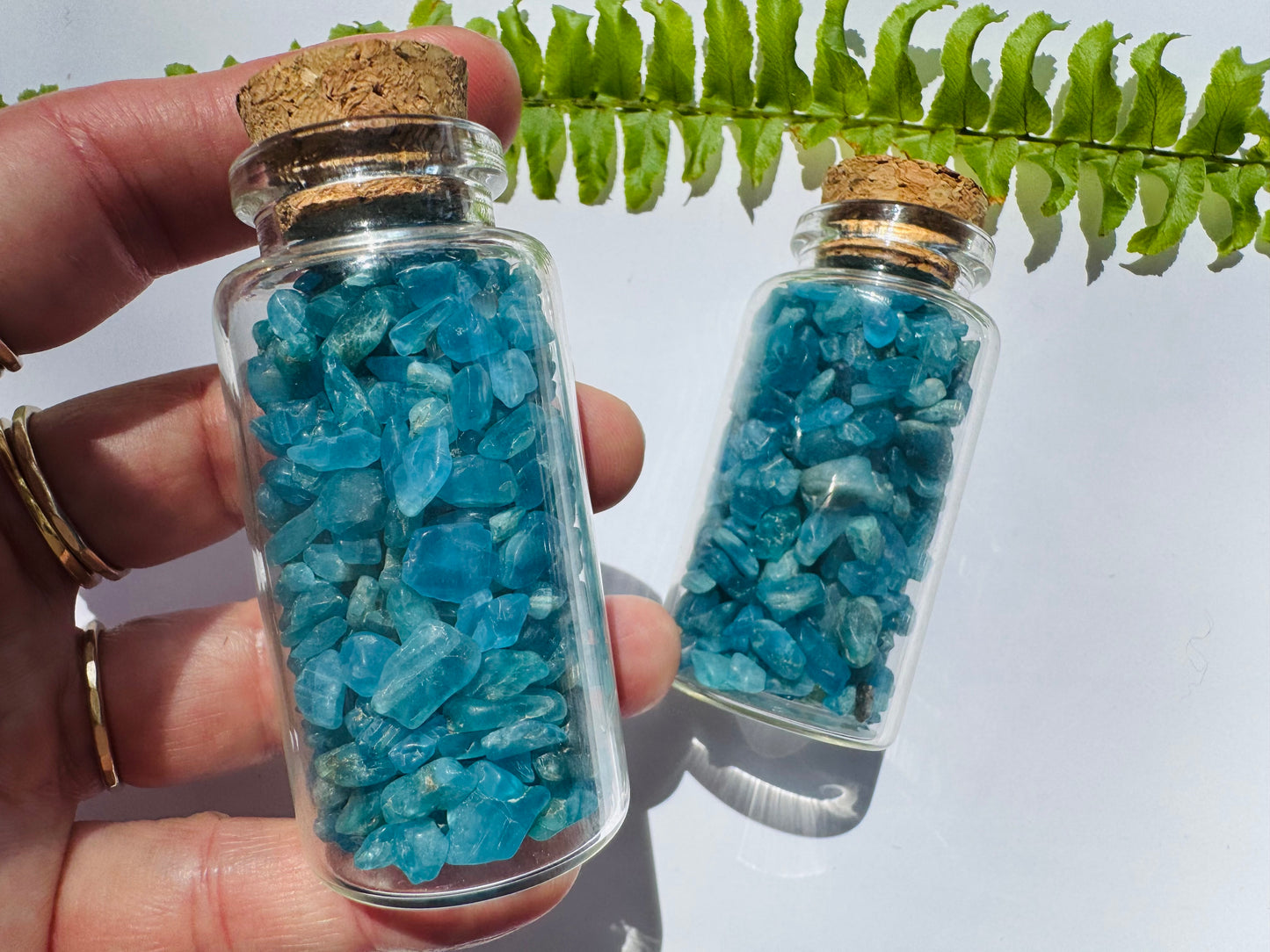 Blue Apatite Gem Chip 25 ml Glass Jar - Moon Room Shop and Wellness