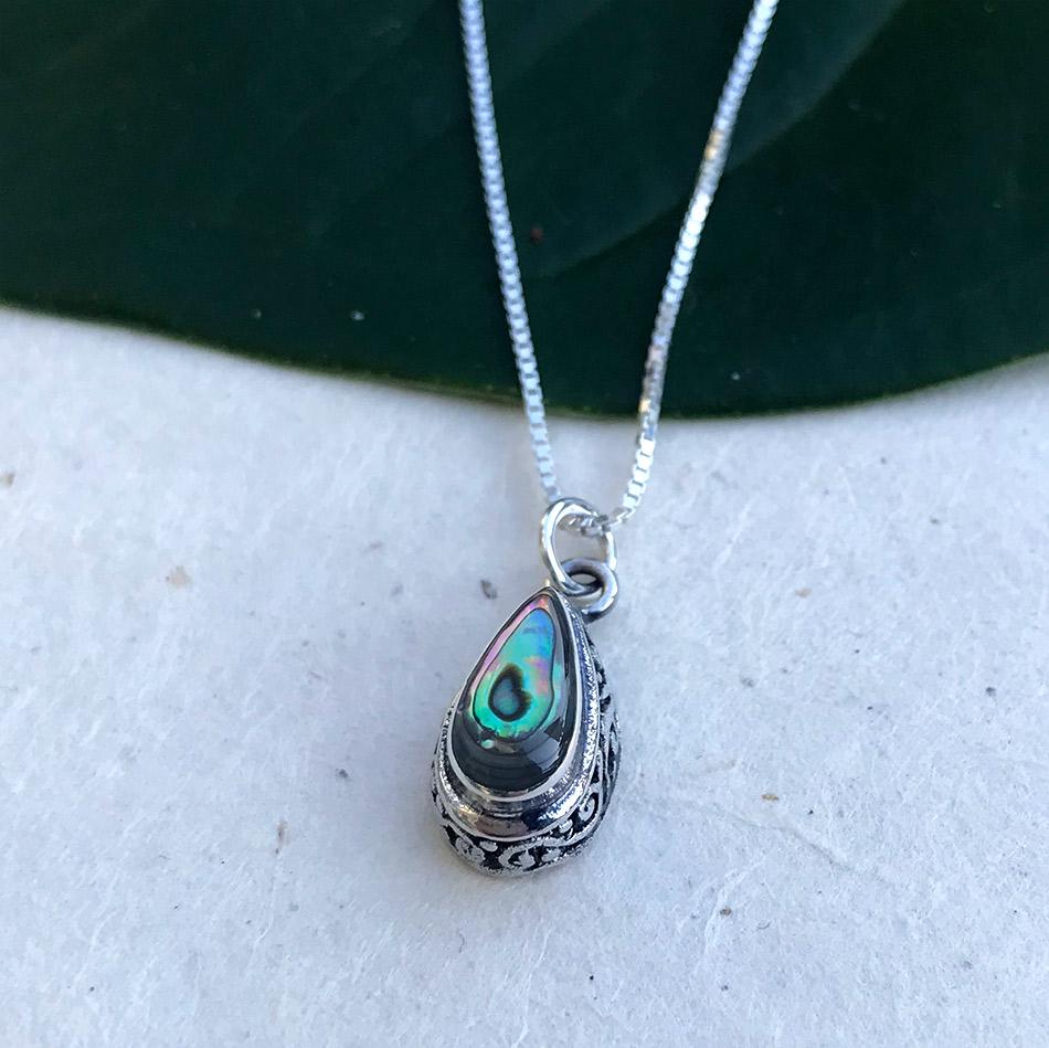 Abalone Teardrop Filigree Necklace - Sterling Silver - Moon Room Shop and Wellness