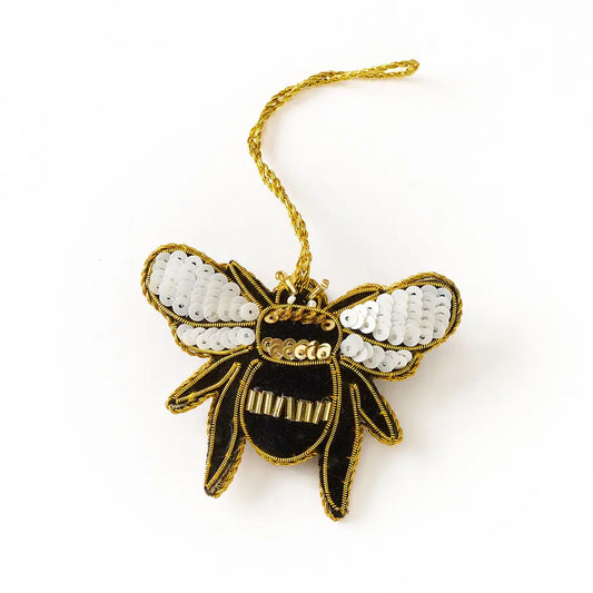 Larissa Plush Bee Beaded Felt Ornament - Embroidered