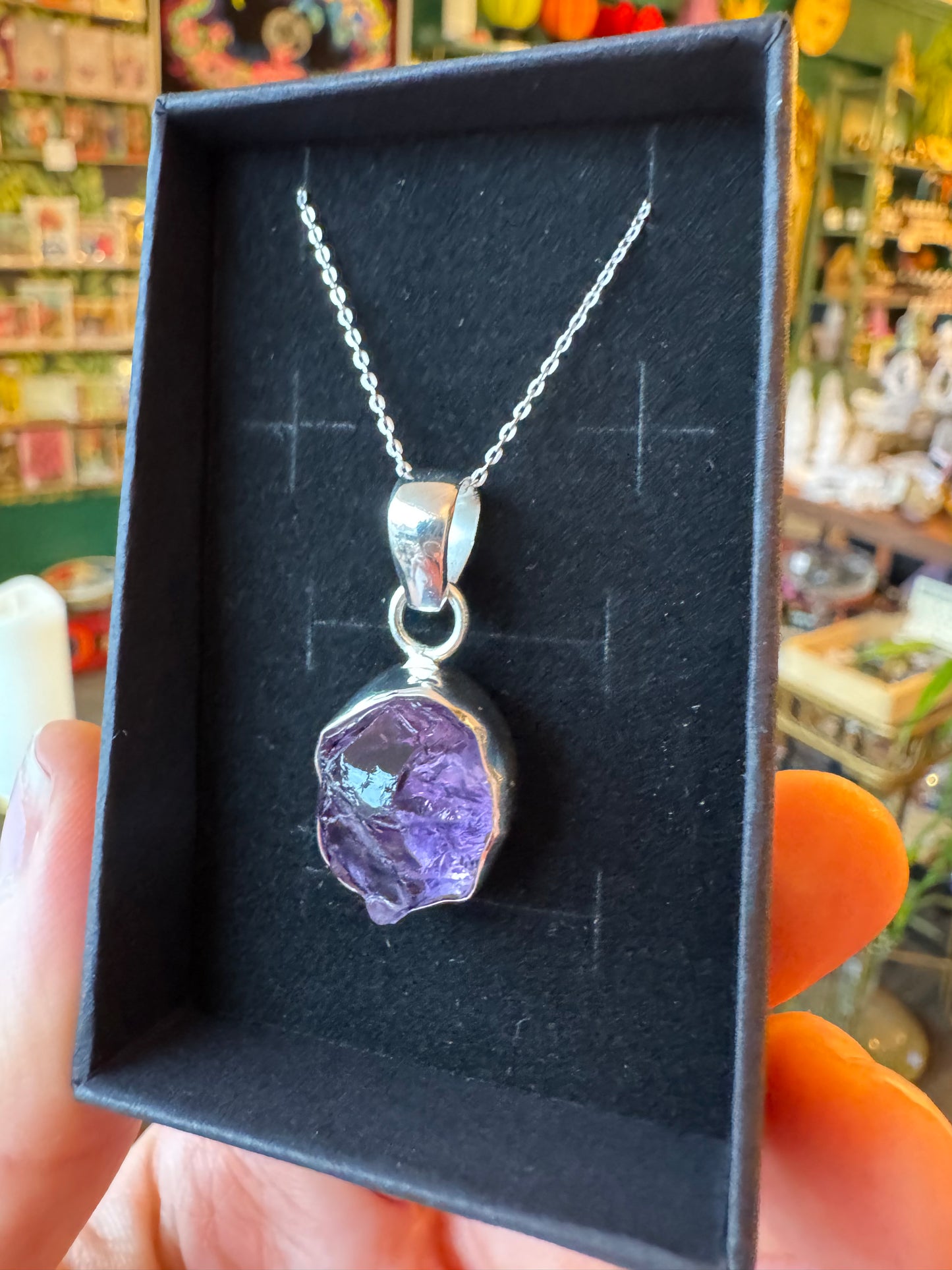 Amethyst Raw Sterling Silver Necklace 20 " Chain - Moon Room Shop and Wellness