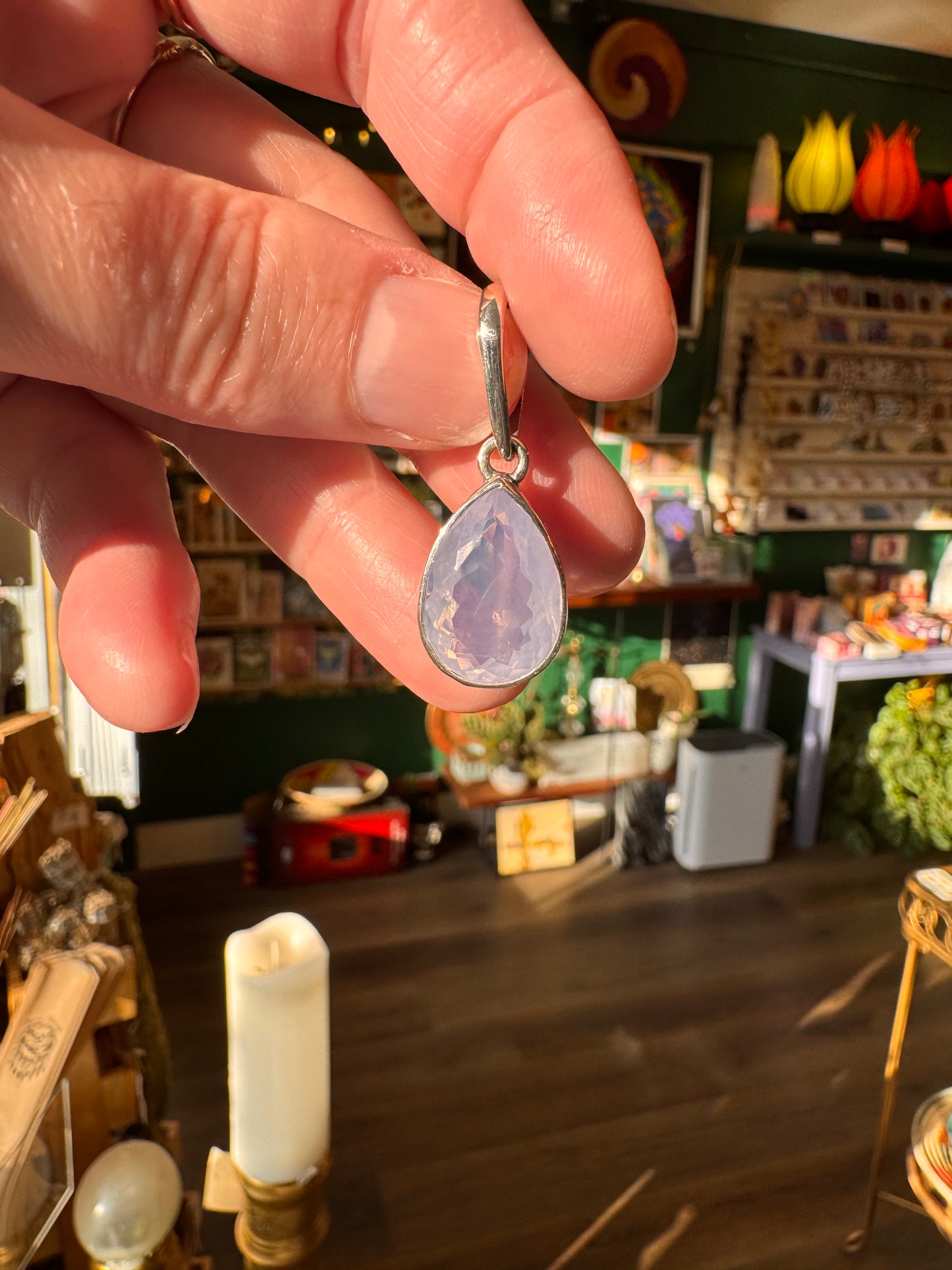Lavender Amethyst Ethereal Raindrop Sterling Silver Pendant - Moon Room Shop and Wellness