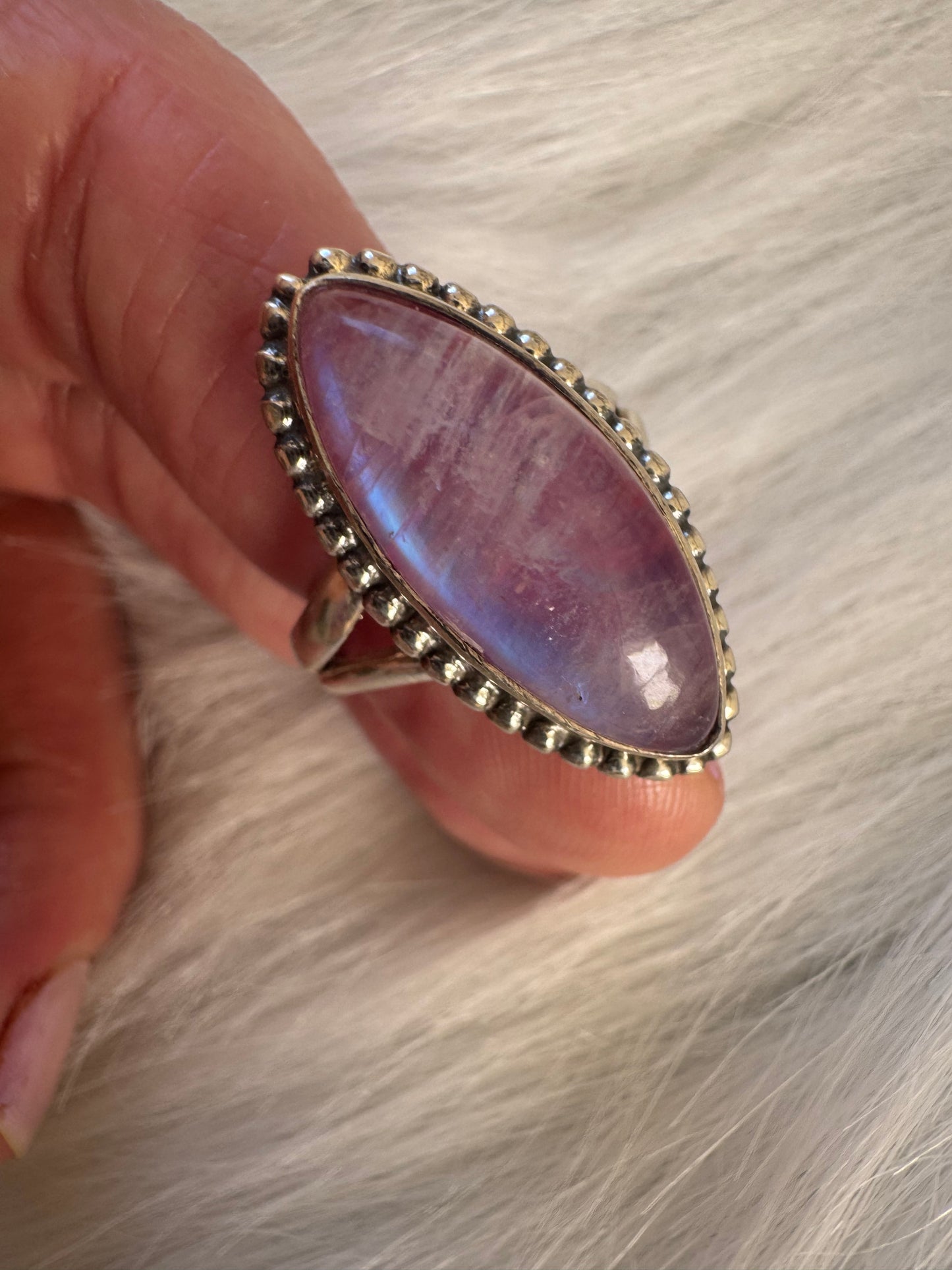 Pink Rainbow Moonstone 925 Sterling Silver Ring Size 8.25 - Moon Room Shop and Wellness