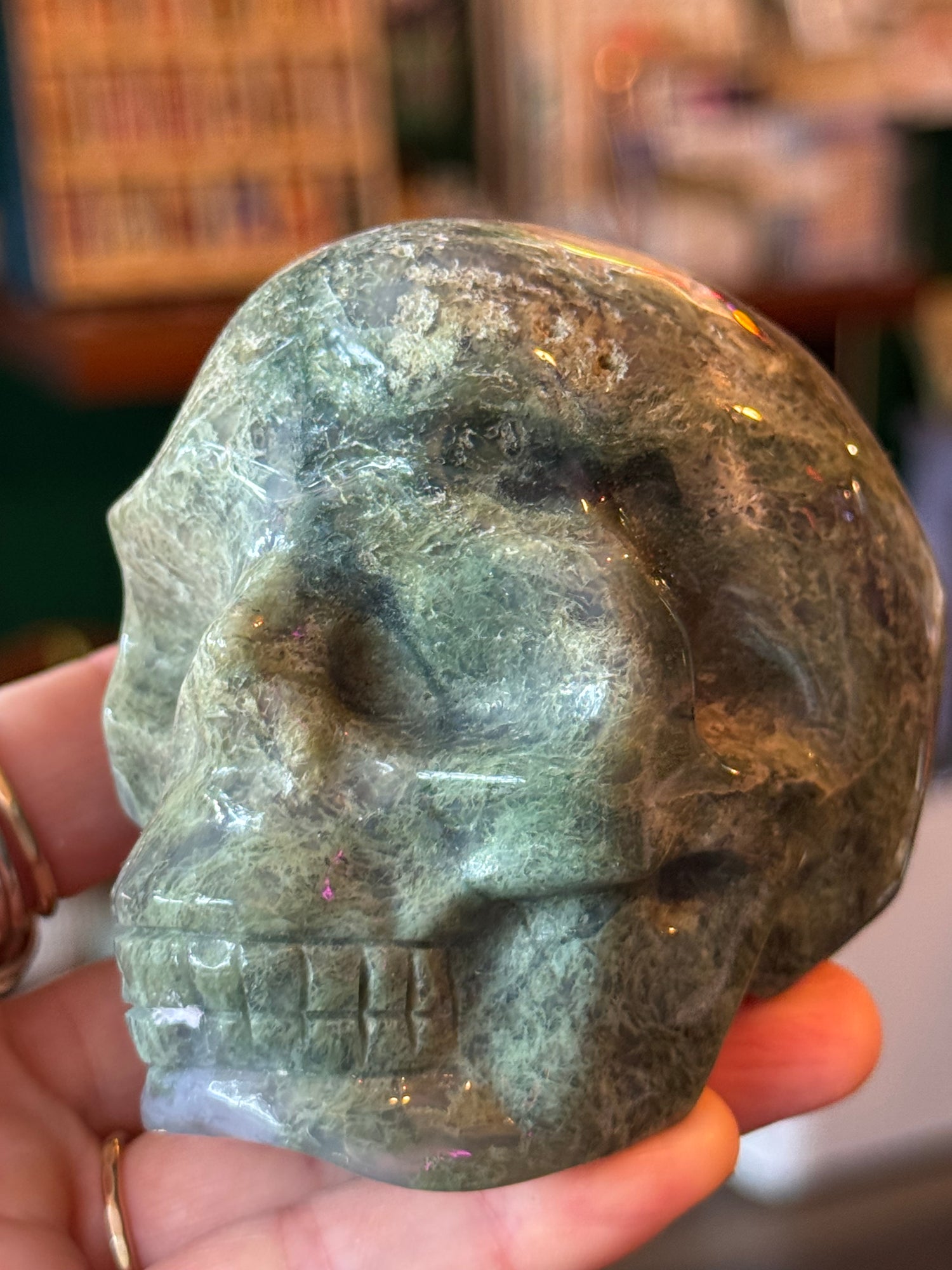 Moss Agate Skull- 404 g - China - Moon Room Shop and Wellness