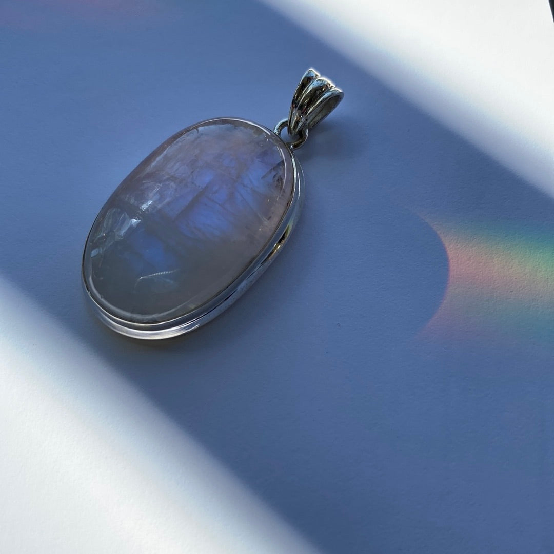 Rainbow Moonstone Sterling Silver Pendant - Moon Room Shop and Wellness