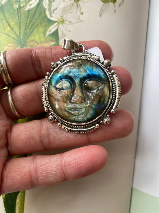 Labradorite Sterling Silver Moon Pendant - Moon Room Shop and Wellness