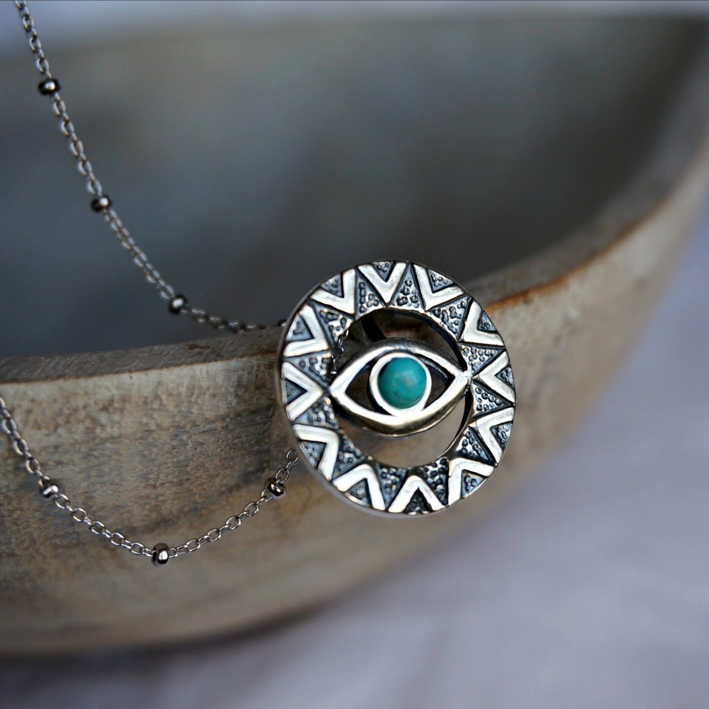 Evil Eye Turquoise Necklace- Sterling Silver - Moon Room Shop and Wellness
