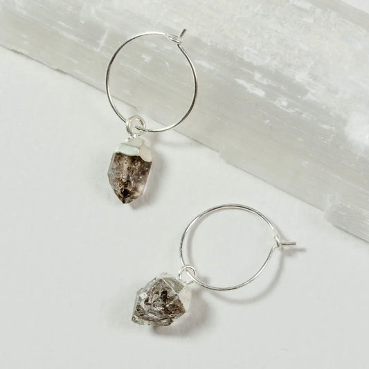Herkimer Quartz Mini Hoops Sterling Silver