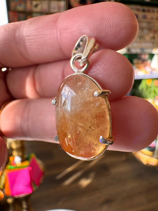 Citrine Sterling Silver Pendant & Chain - Moon Room Shop and Wellness