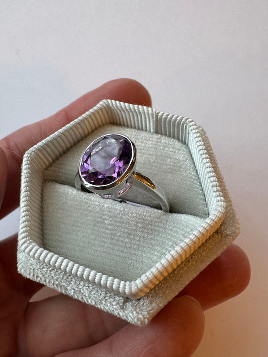 Amethyst Faceted Sterling Silver Ring Size 8 - Moon Room Shop and Wellness