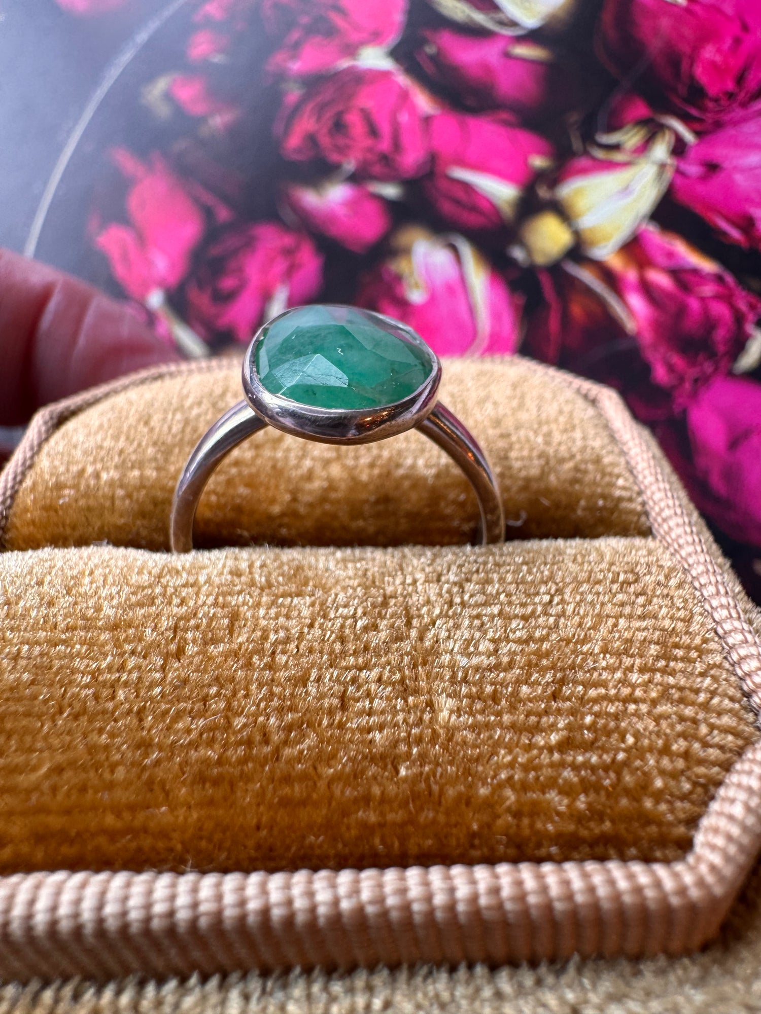 Emerald Sterling Silver Ring Size Adjustable 7-9 - Moon Room Shop and Wellness