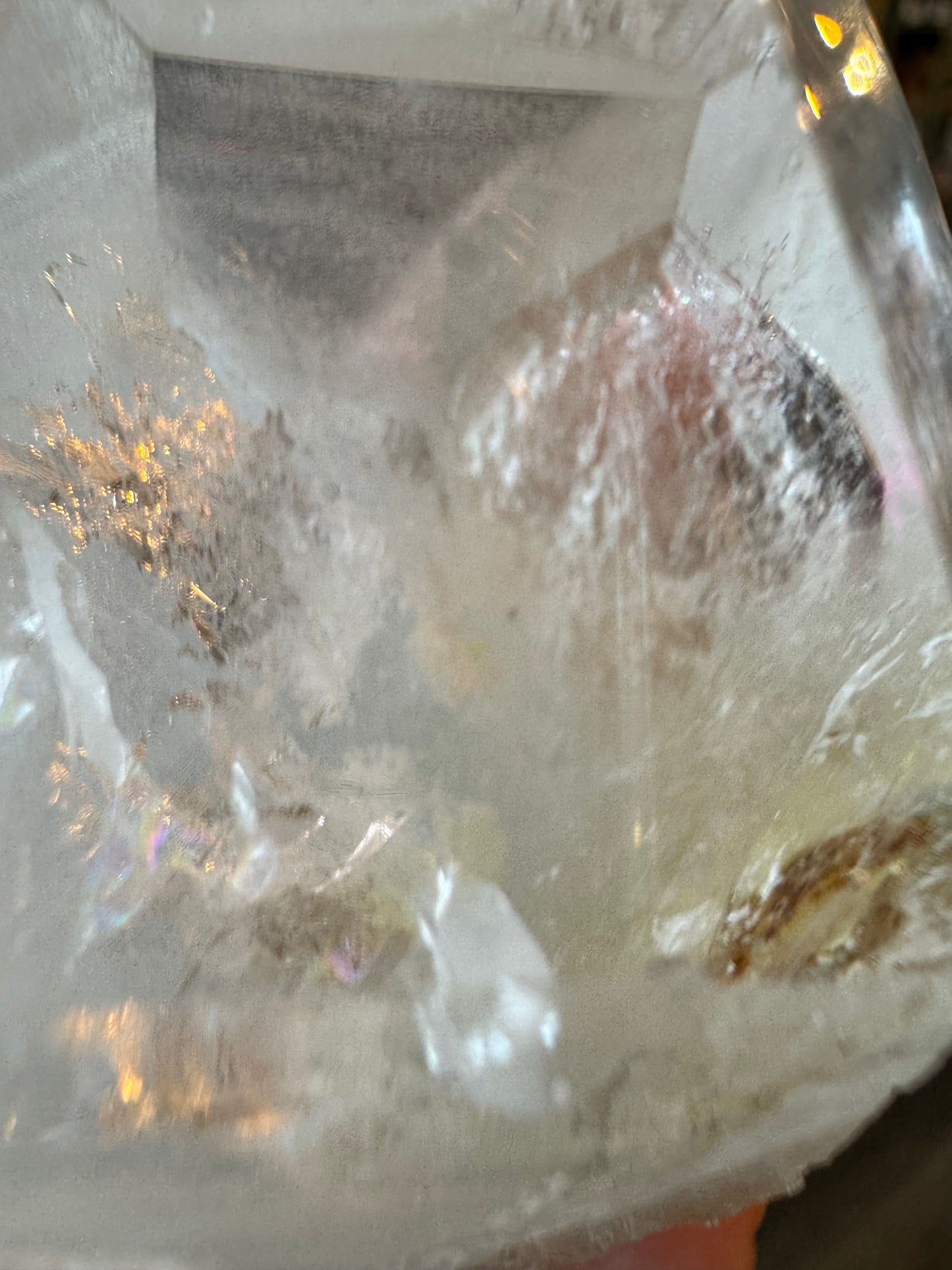 Clear Quartz Double Point (w sulfur + rainbows! ) 284 g Brazil Beauty! - Moon Room Shop and Wellness