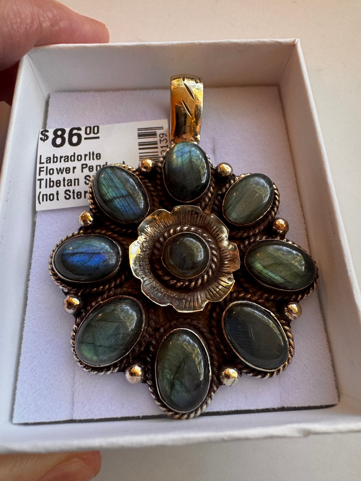 Labradorite Flower Pendant Tibetan Silver (not Sterling )