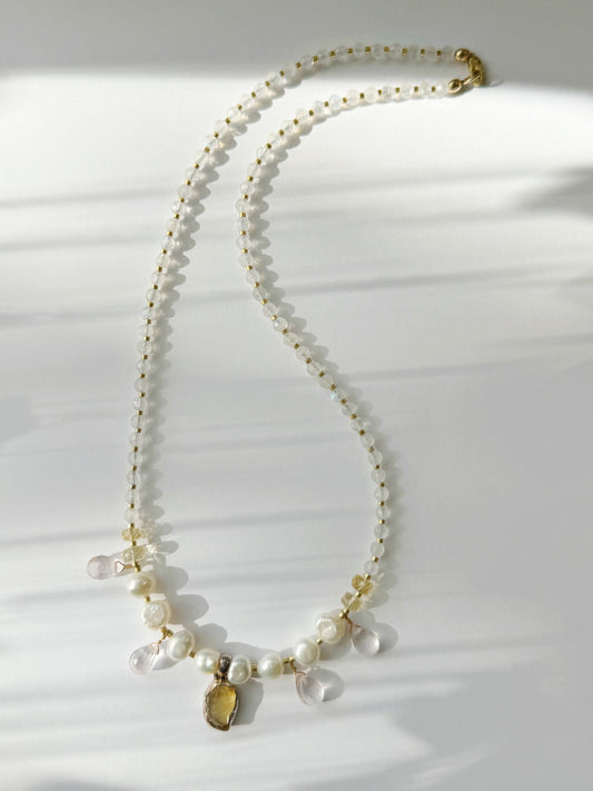 Natural Citrine Pearl Rose Quartz Handmade Necklace - Moon Room Shop and Wellness