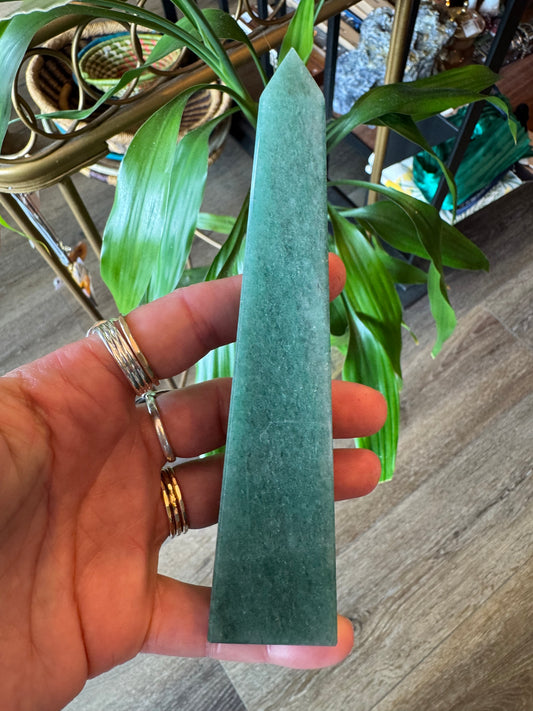 Green Aventurine Tower Obelisk 176 g Brazil Deep Beauty - Moon Room Shop and Wellness