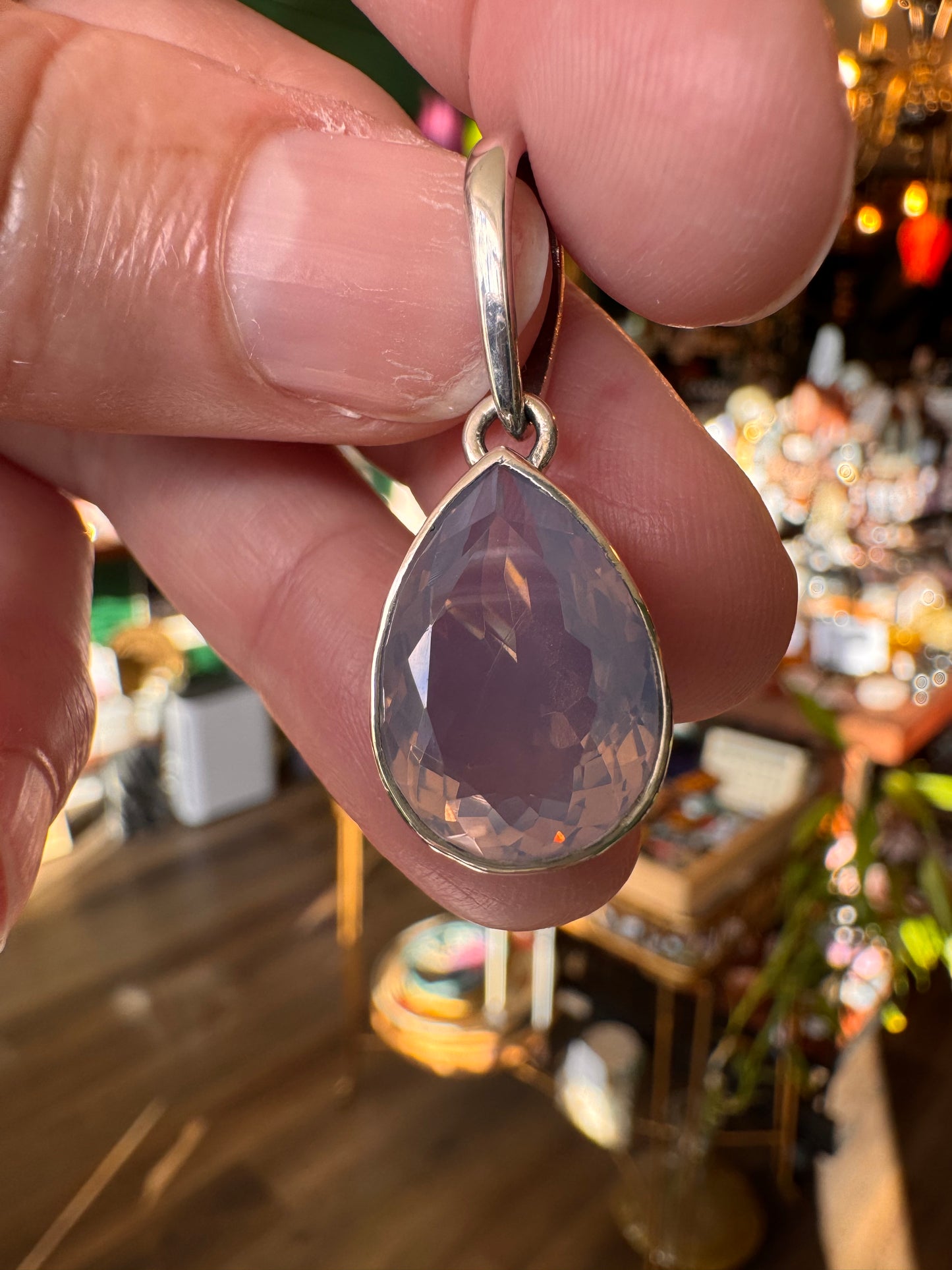 Lavender Amethyst Ethereal Raindrop Sterling Silver Pendant - Moon Room Shop and Wellness