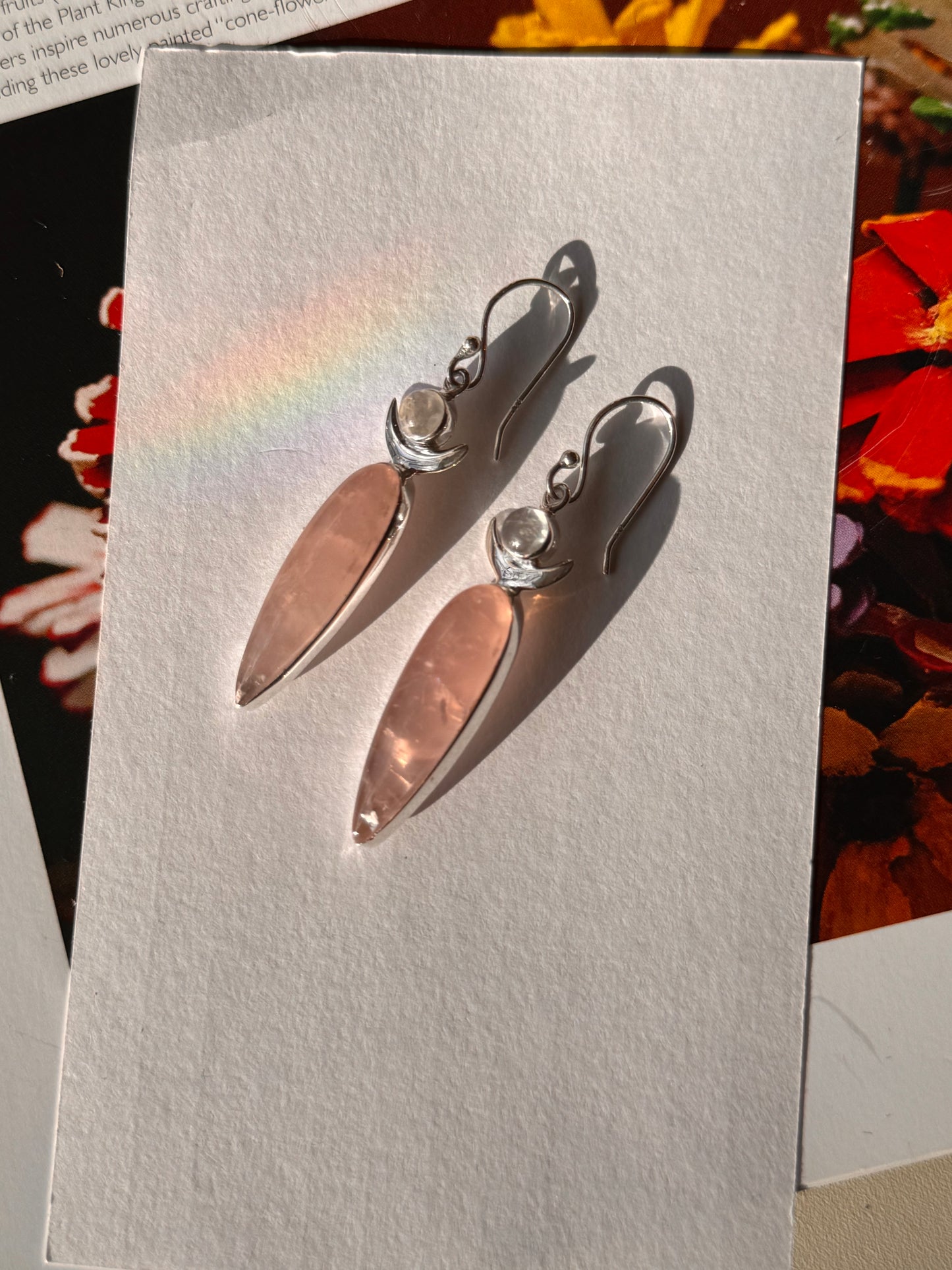 Rose Quartz Moon Spirit Sterling Silver Earrings
