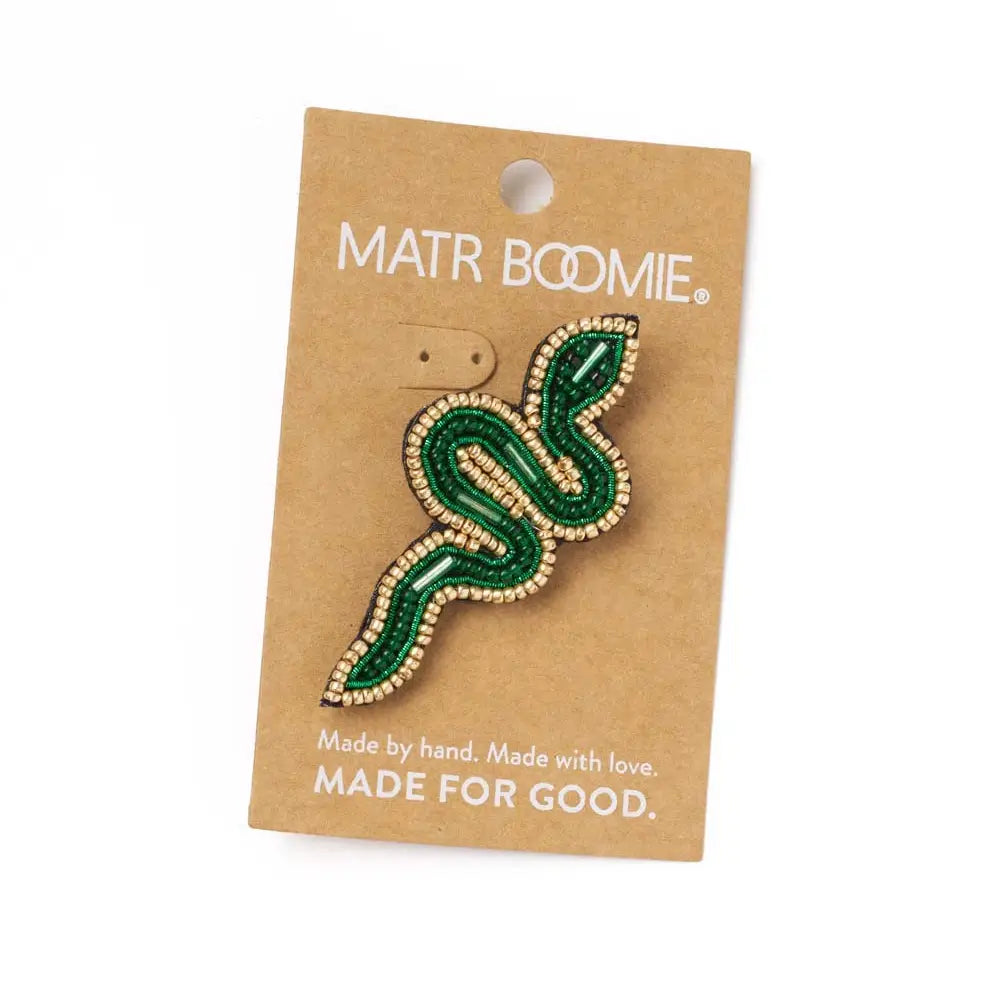 Bala Mani Beaded Green Snake Brooch Pin