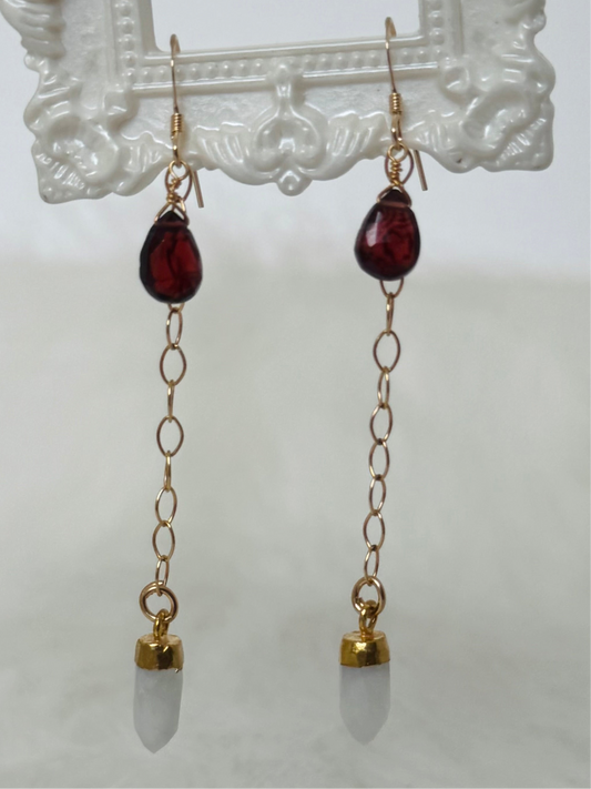 Soul Pretty Garnet Drops With Moonstone Gold Fill Earrings - Moon Room Shop and Wellness