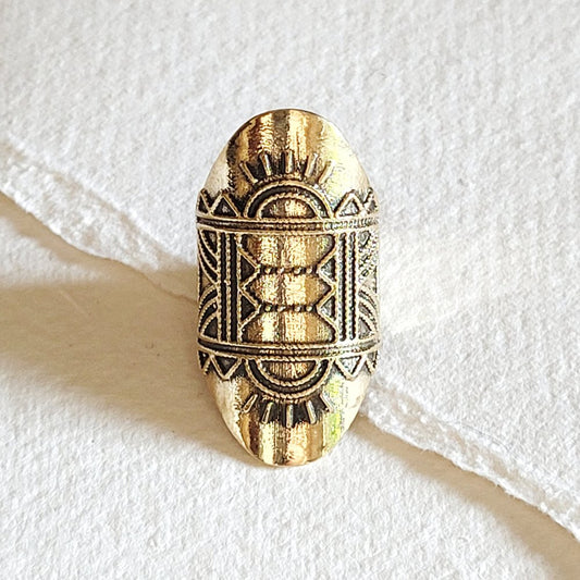 Brass Ornate Light Rays Band Ring Handcrafted Tribal Ethnic - Moon Room Shop and Wellness