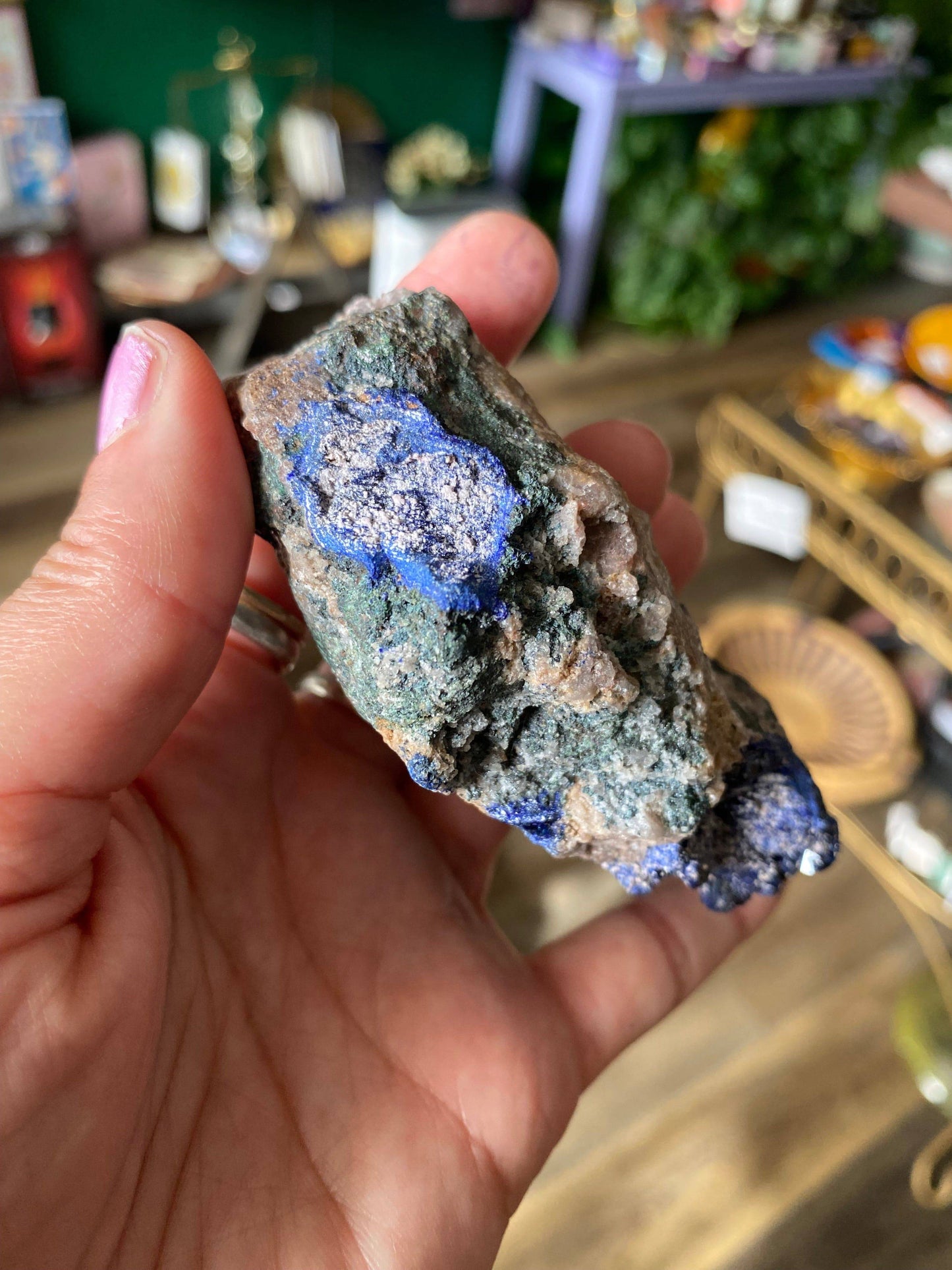 Azurite with Malachite and Cobaltoan Calcite Specimen 227 g Ethically Sourced - Moon Room Shop and Wellness