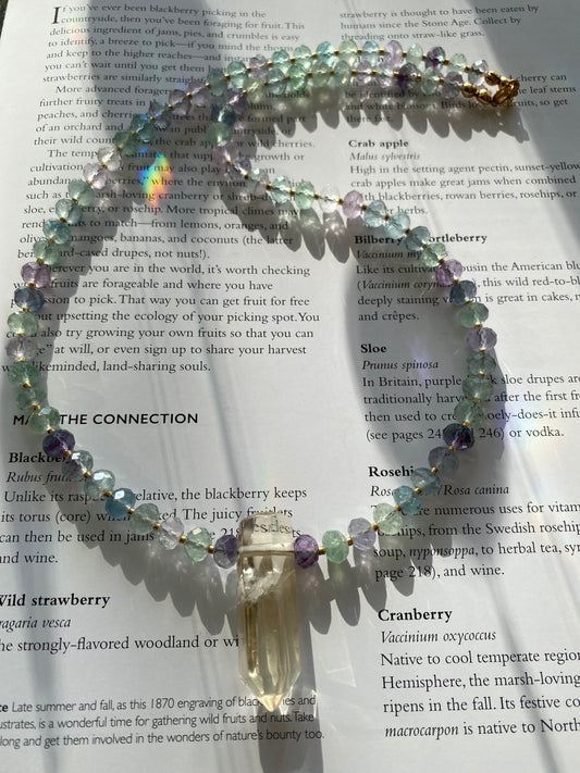 Handmade Fluorite + Citrine Point Healing Gemstone Necklace - Moon Room Shop and Wellness