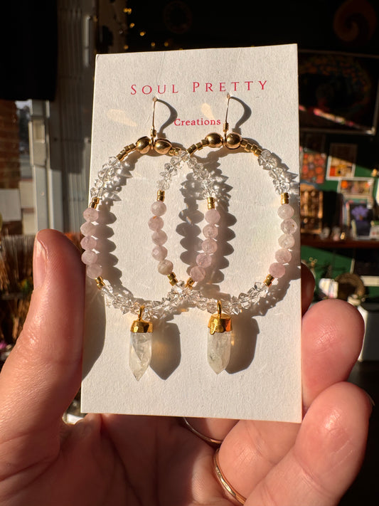 Soul Pretty Moonstone + Quartz + Kunzite  Handmade Gold Fill Earrings - Moon Room Shop and Wellness