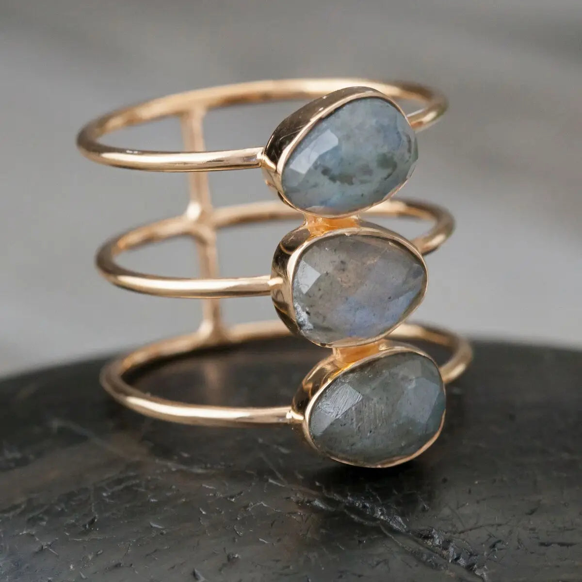 Labradorite Bar Ring Gold Plated Sizes 6,7,9 - Moon Room Shop and Wellness