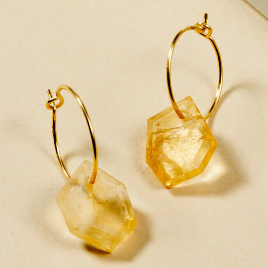 Citrine -14Kt Sterling Silver Geometry Mini Hoop Earrings
