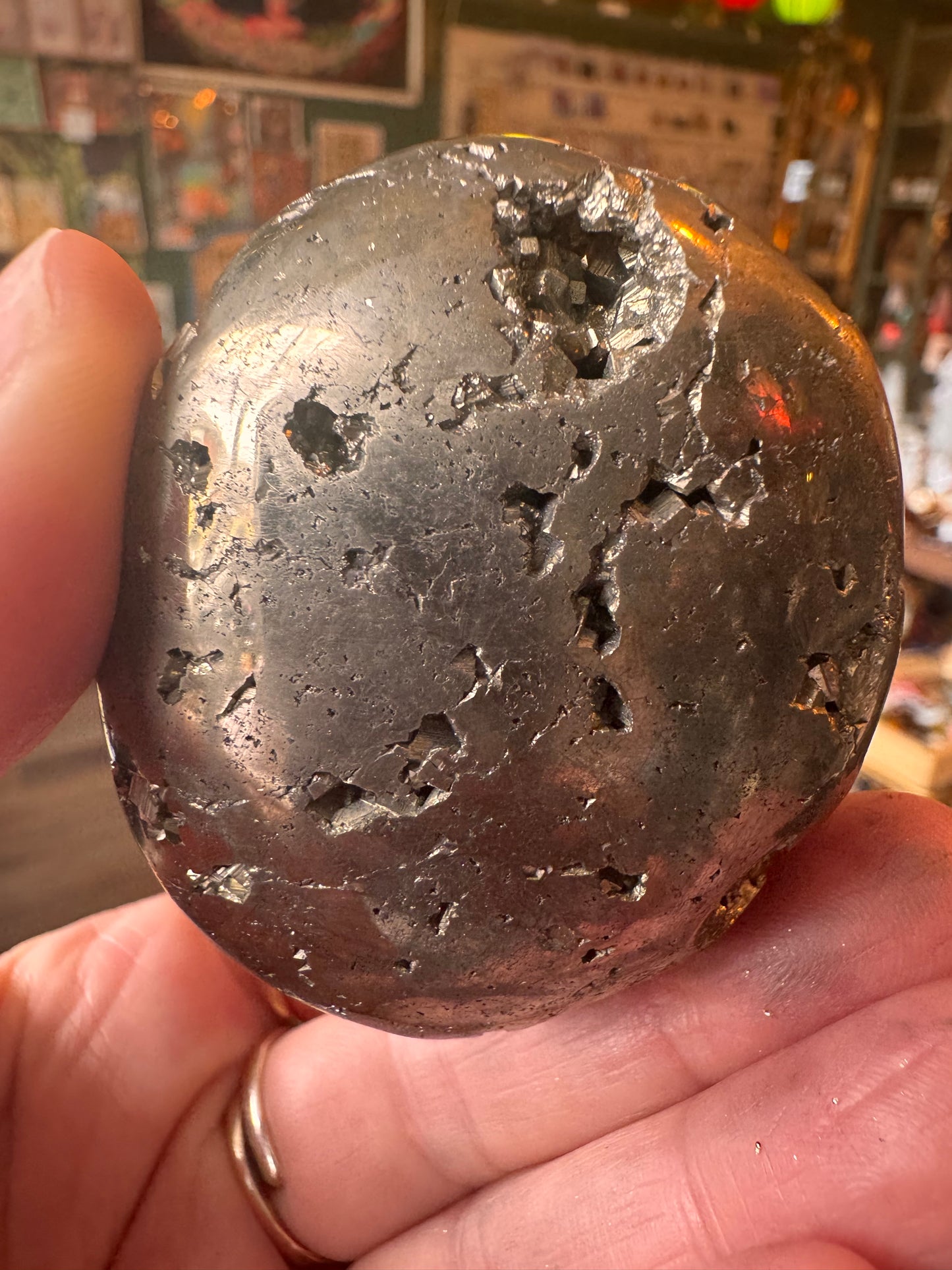 Pyrite Sparkly Palmstone 165 g Peru - Moon Room Shop and Wellness