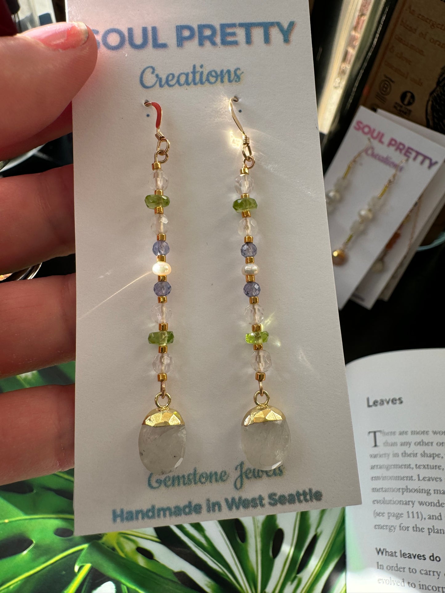 Moonstone Quartz Peridot Tanzanite Pearl Handmade gf Earrings - Moon Room Shop and Wellness