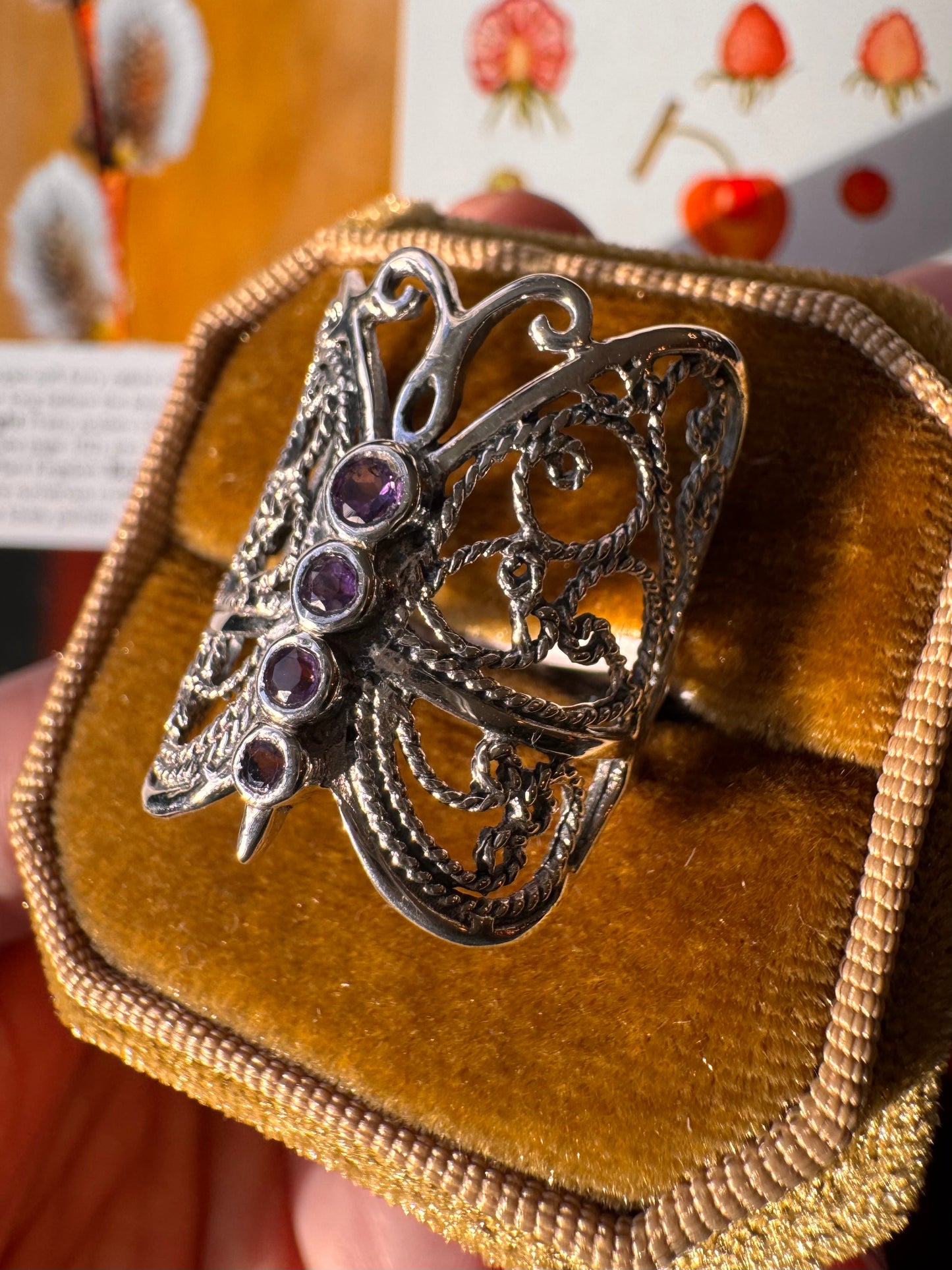 Amethyst Butterfly Sterling Silver Ring Size 6 - Moon Room Shop and Wellness