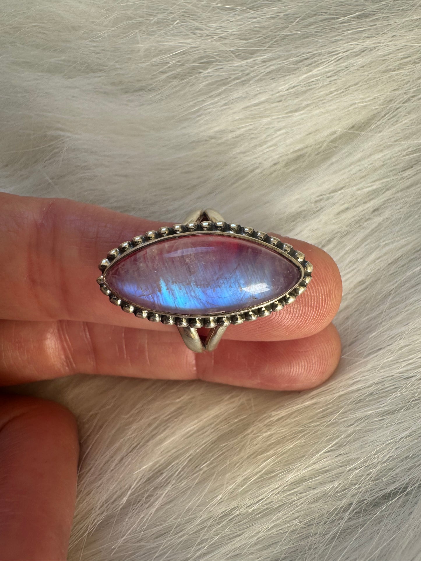 Pink Rainbow Moonstone 925 Sterling Silver Ring Size 8.25 - Moon Room Shop and Wellness