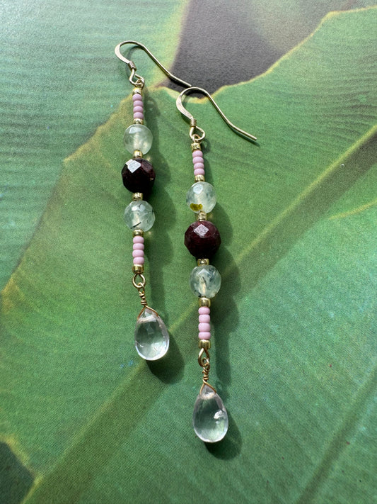 Quartz Prehnite Garnet Handmade Earrings - Moon Room Shop and Wellness