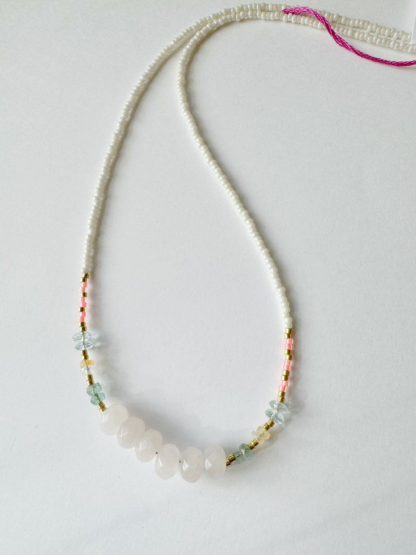 Rose Q + Emerald + Ethiopian Opal + Aquamarine Handmade Necklace - Moon Room Shop and Wellness